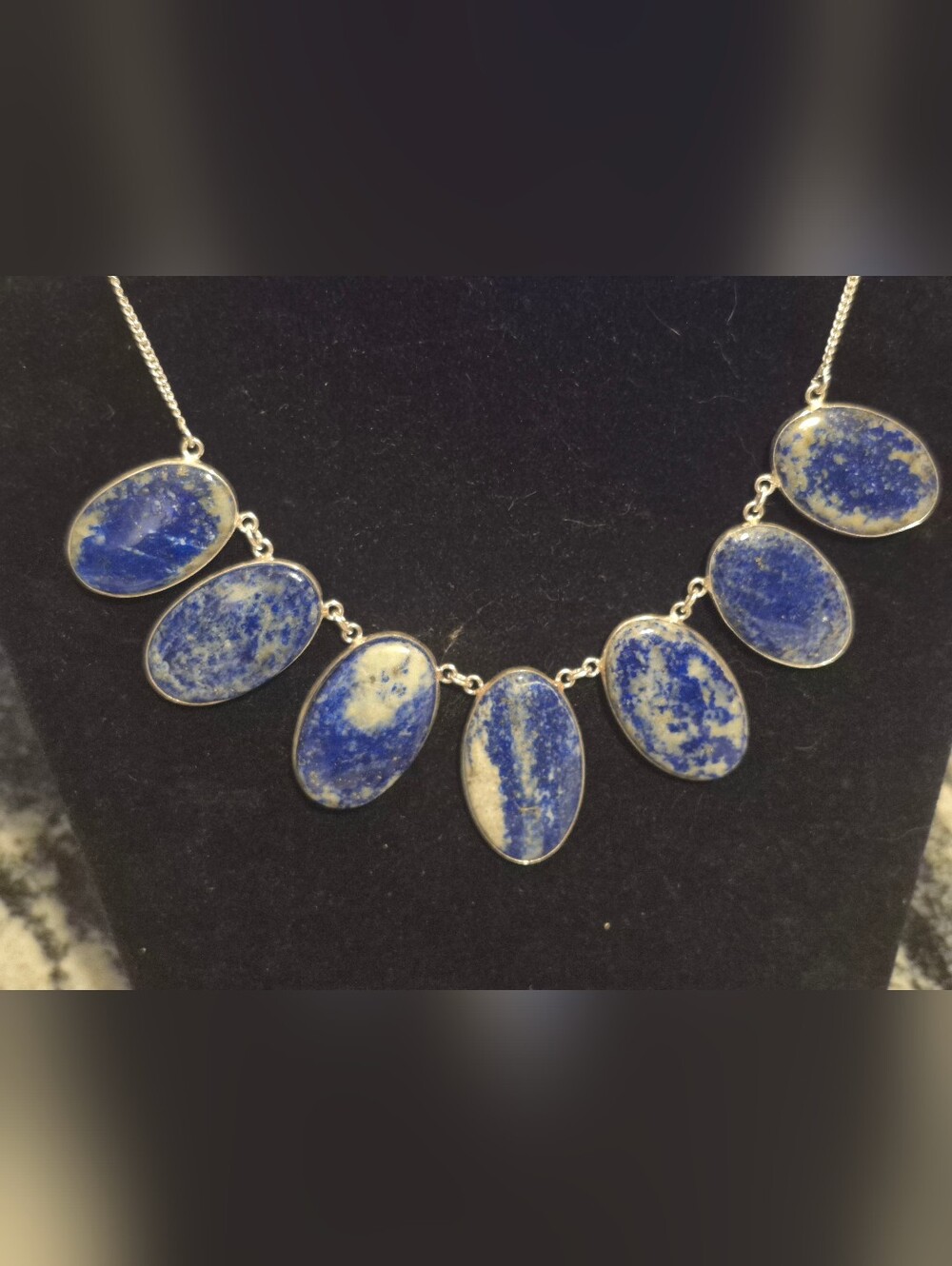 Blue Lapis Lazuli Oval Stone Statement Necklace